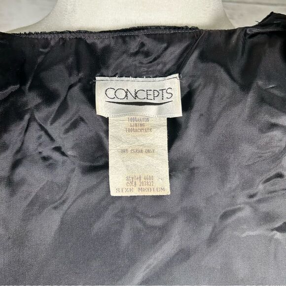 Concepts Vintage Puff Sleeve Rayon Velvet Bolero Shrug Black Jacket M Fits 6 - Picture 8 of 9